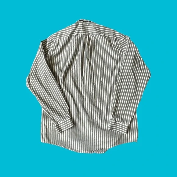 Eddie Bauer Dress Shirt Button Relaxed Fit Wrinkle FREE Green White Men TXL - Picture 2 of 6